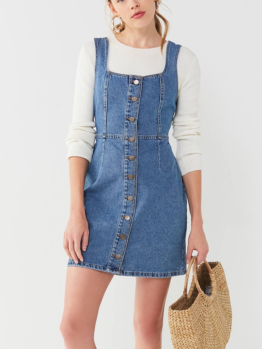 Urban Outfitters Blue Denim Button-Front Mini Dress